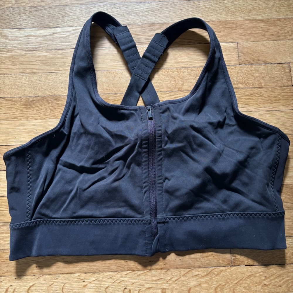 Athleta Advance Zip Front Sports Bra XL Womens Black Logo Gym High Impact Run